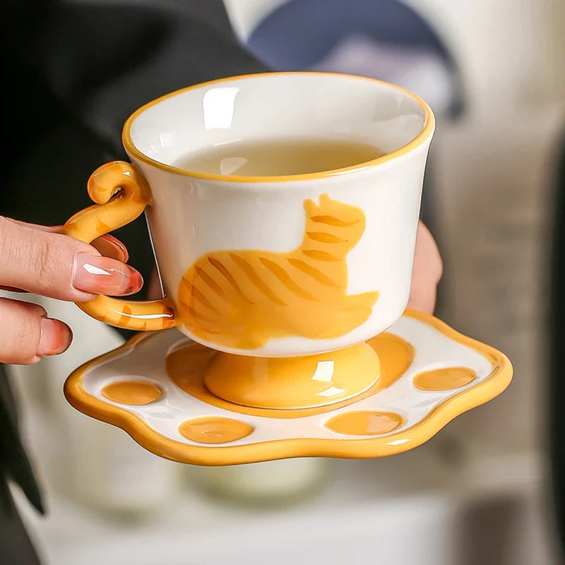 Orange Cat Handcrafted Ceramic Coffee & Tea Set - Image 2