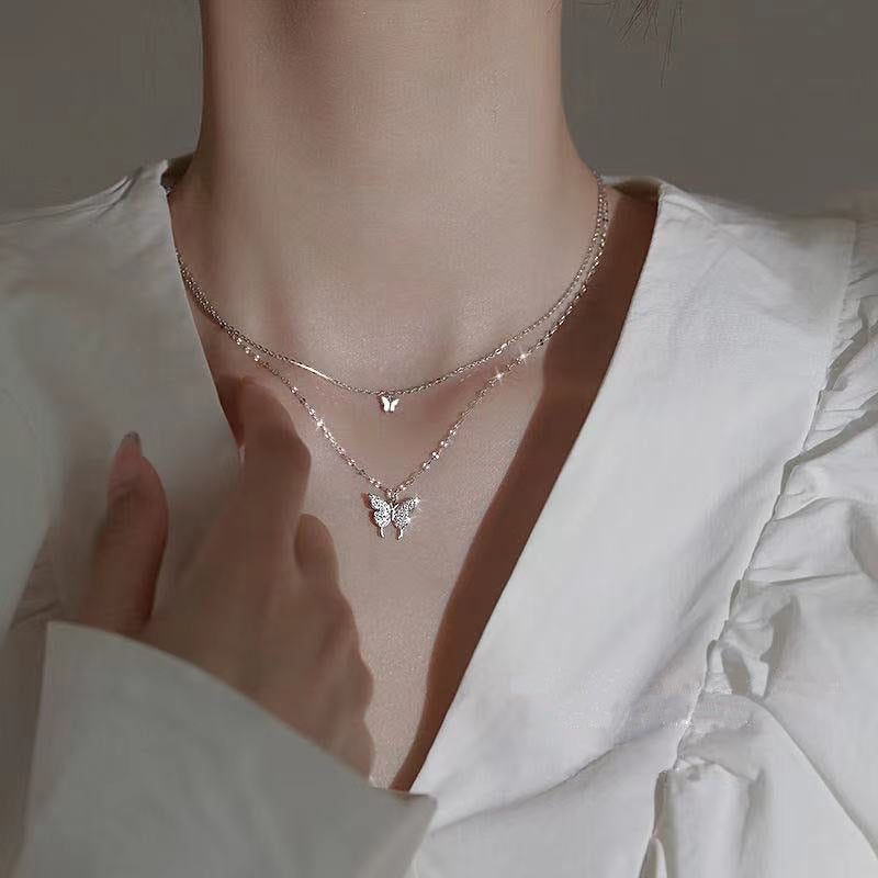 Dreamy Wings Silver Double Layer Necklace