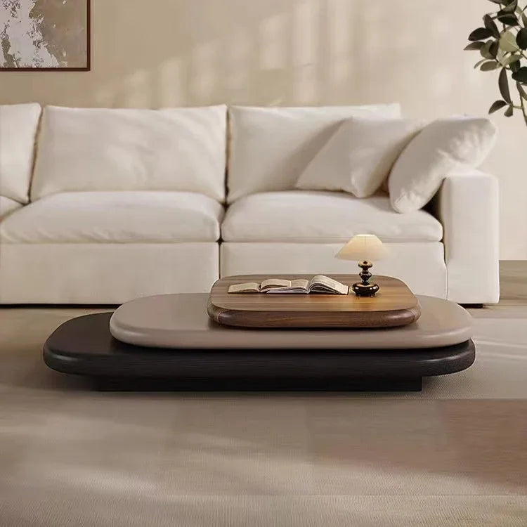 Modern Italian Rotating Oval Wood Coffee Table - Image 2