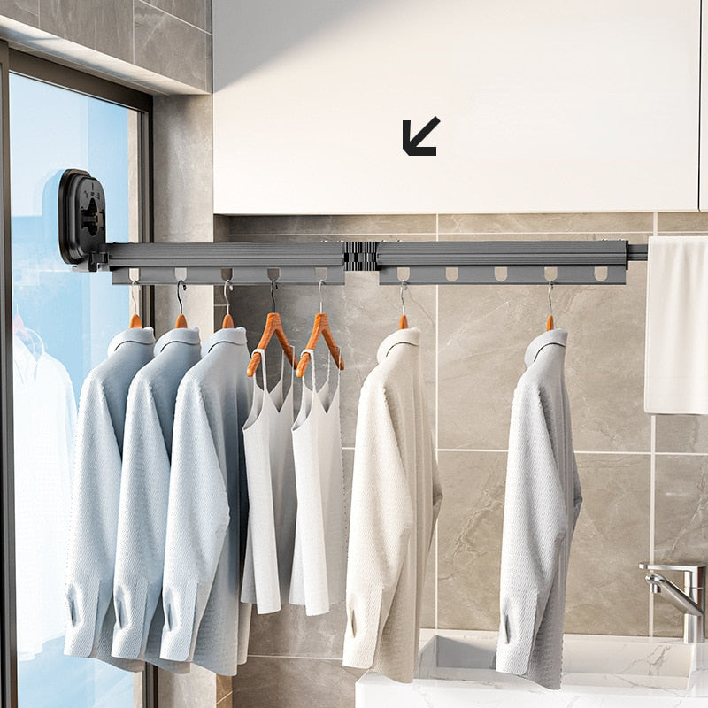 Easy Hang Wall-Mounted No-Punch Retractable Laundry Rack - Image 1