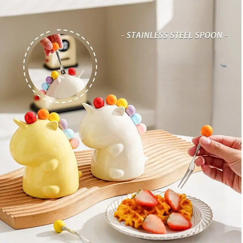Ceramic Unicorn Stainless Steel Fruit Fork Set - Image 4