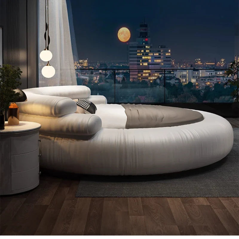 Italian Style Minimalist Circle Leather Dream Master Bed - Image 5