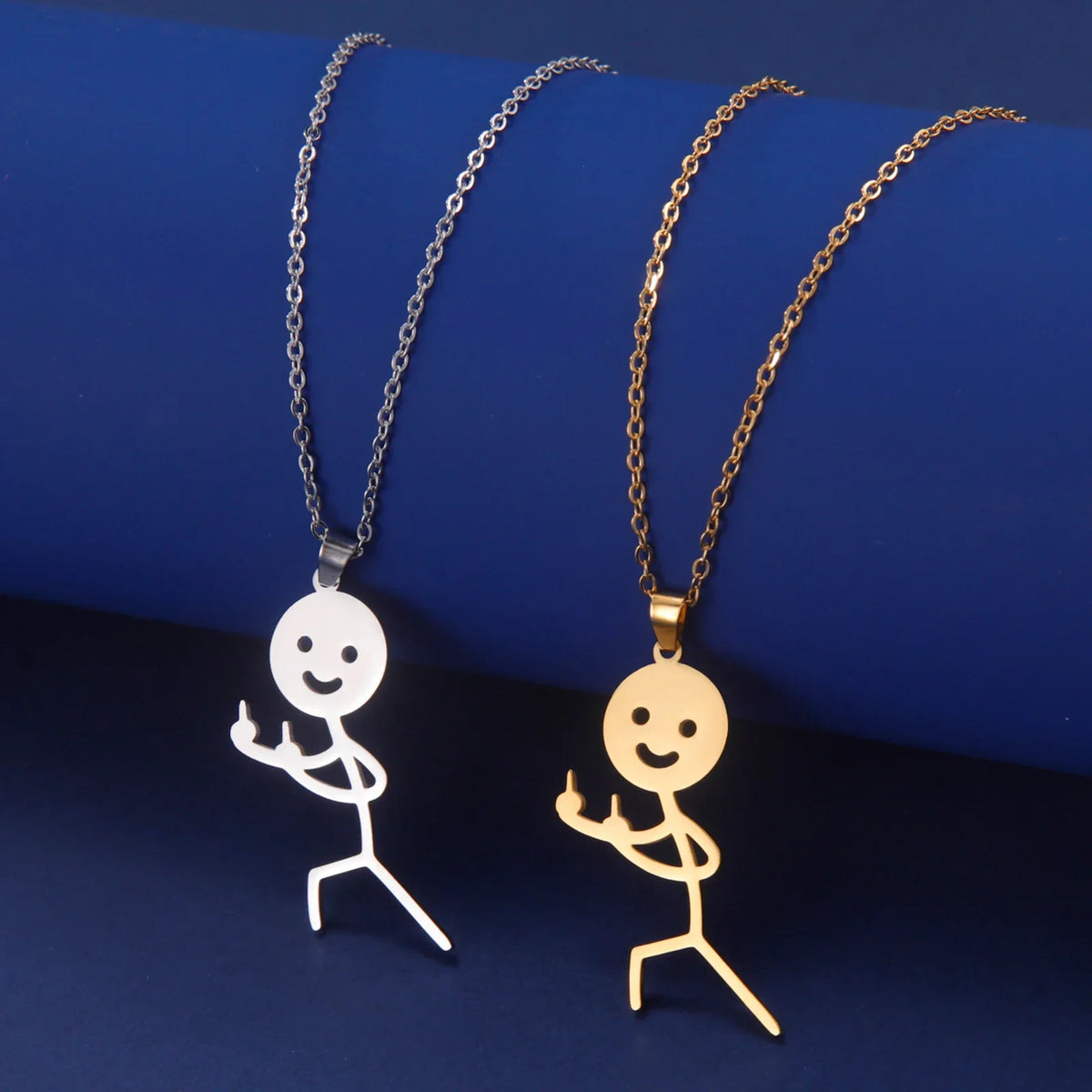 Cute Punk Funny Middle Finger Stickman Necklace