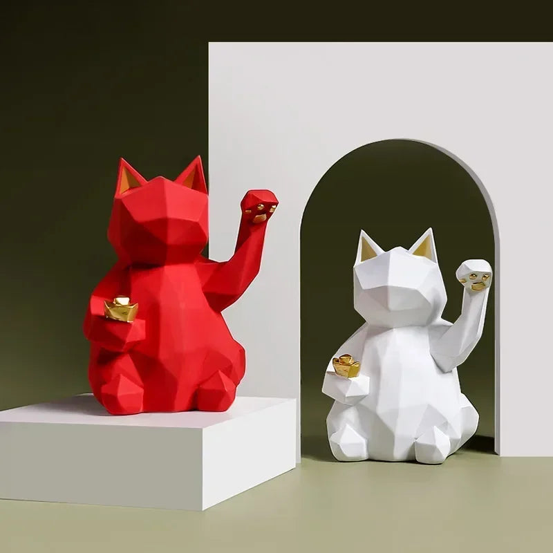 Nordic Minimalism Geometry Lucky Cat Statues - Image 0