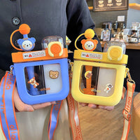 Leak-Proof Double Straw Cartoon Kids Water Bottle - Image 1