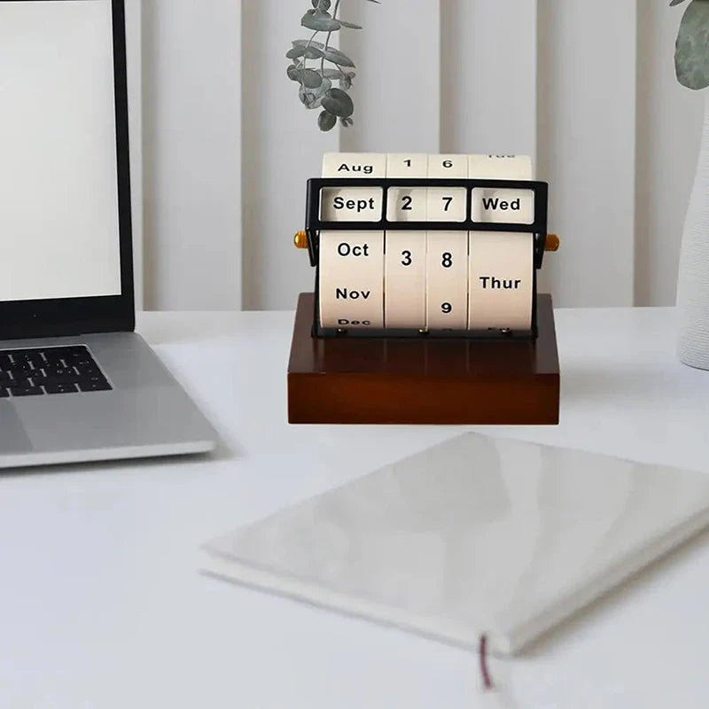 Mid-Century Rotating Wooden Perpetual Desk Calendar - Image 4