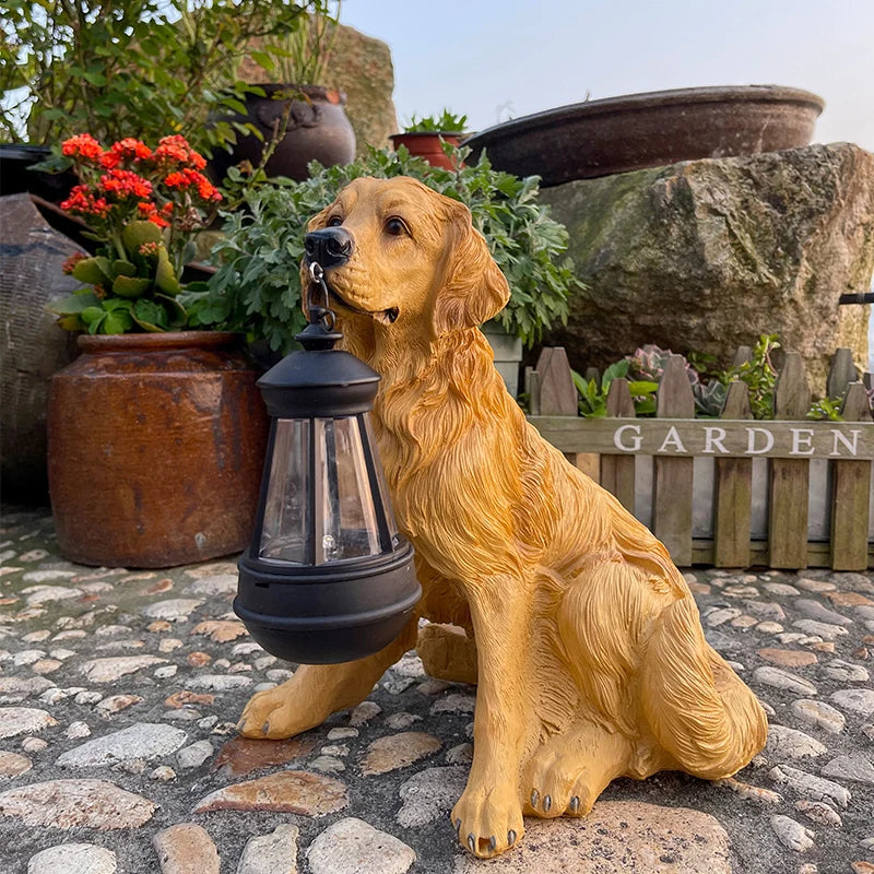 Solar-Powered Outdoor Resin Dog Statue Lamp - Image 0