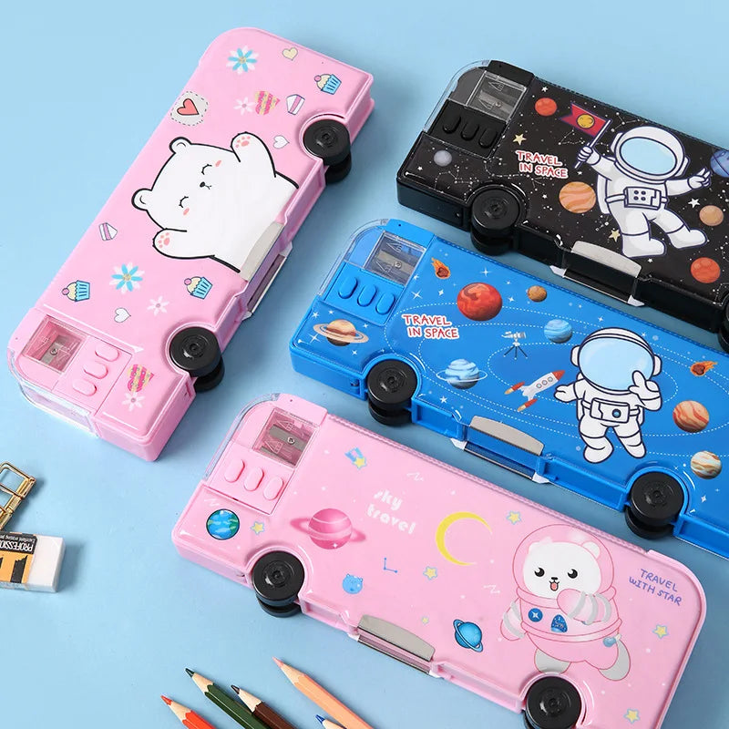 Cartoon Bus Multifunctional Kids Stationery Pencil Box - Image 0