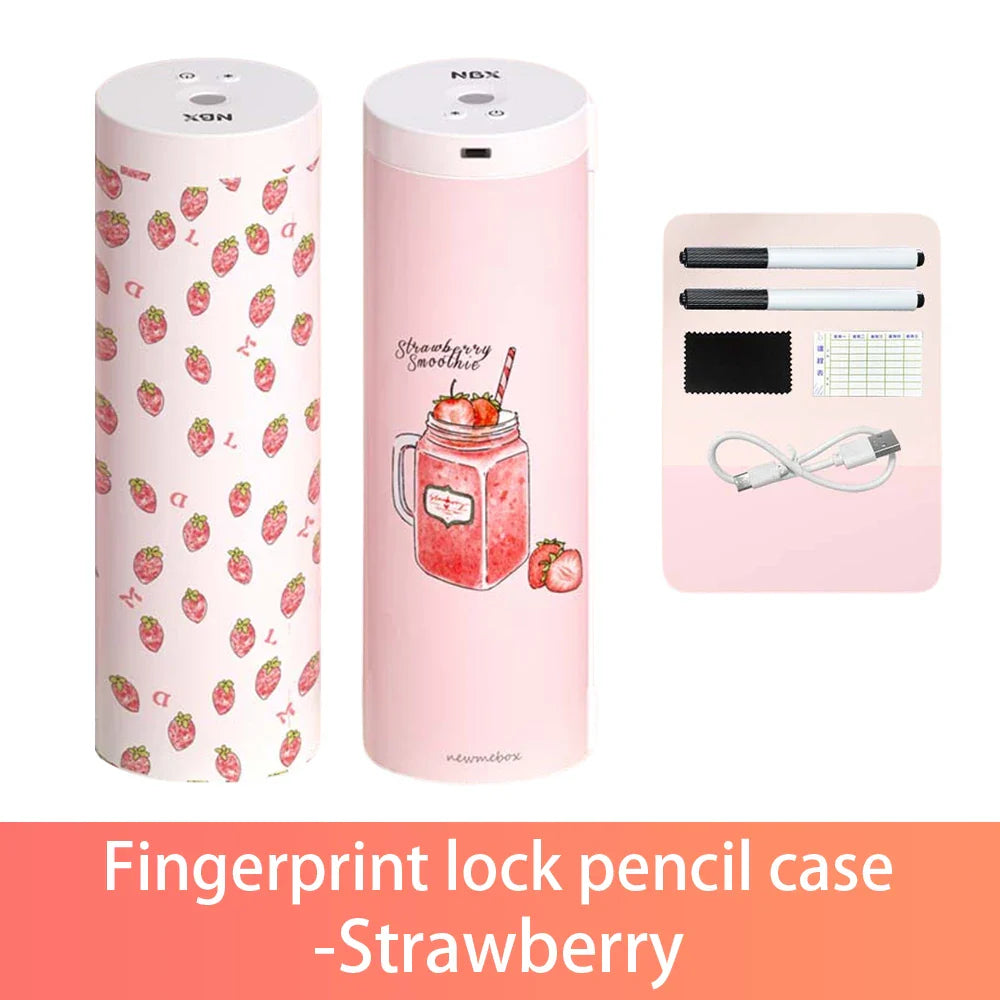 Fingerprint Lock Double Layer Cylindrical Pencil Case