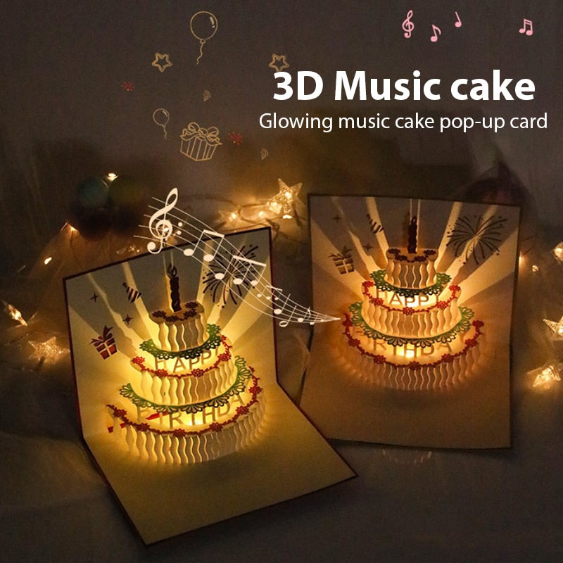 3D Birthday Music Happy Cake Cards