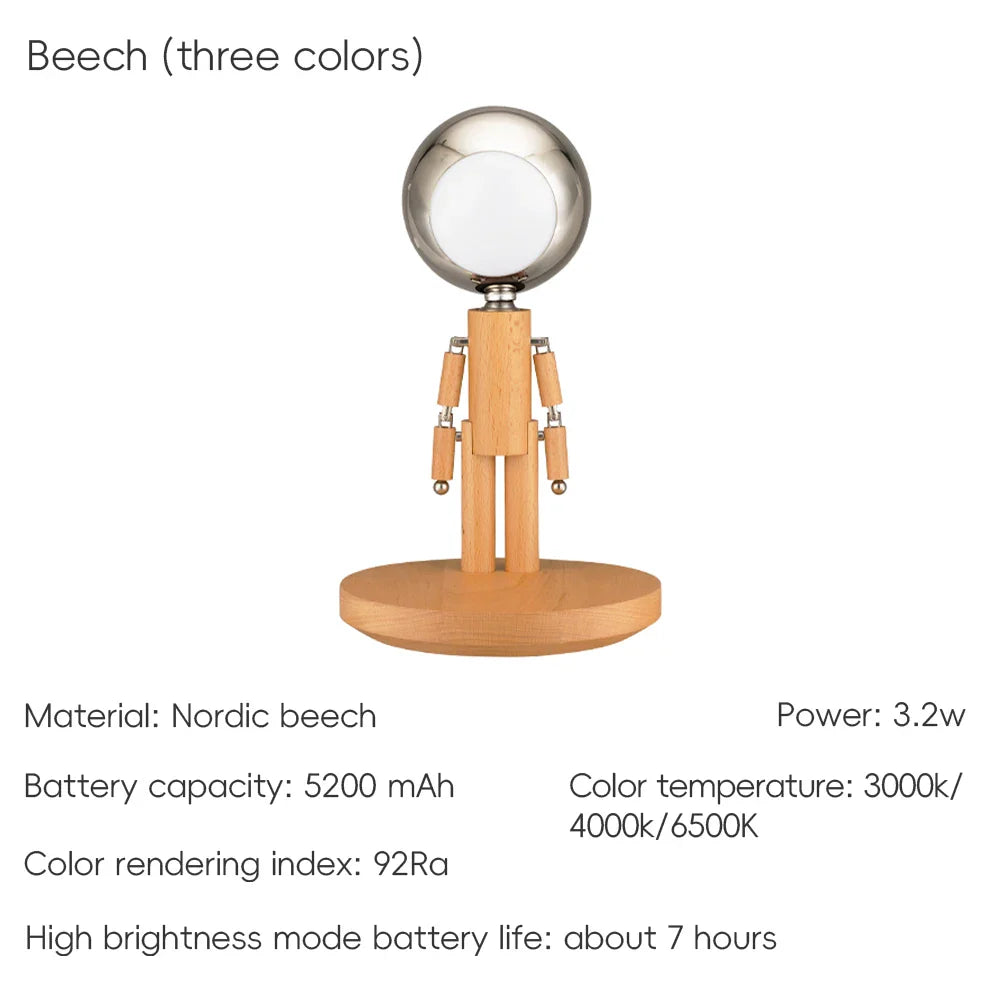 Lunar Robot Astronaut Wooden Table Lamp - Image 10