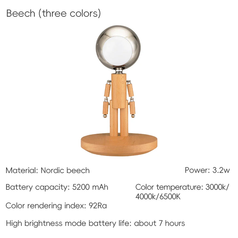 Lunar Robot Astronaut Wooden Table Lamp - Image 10