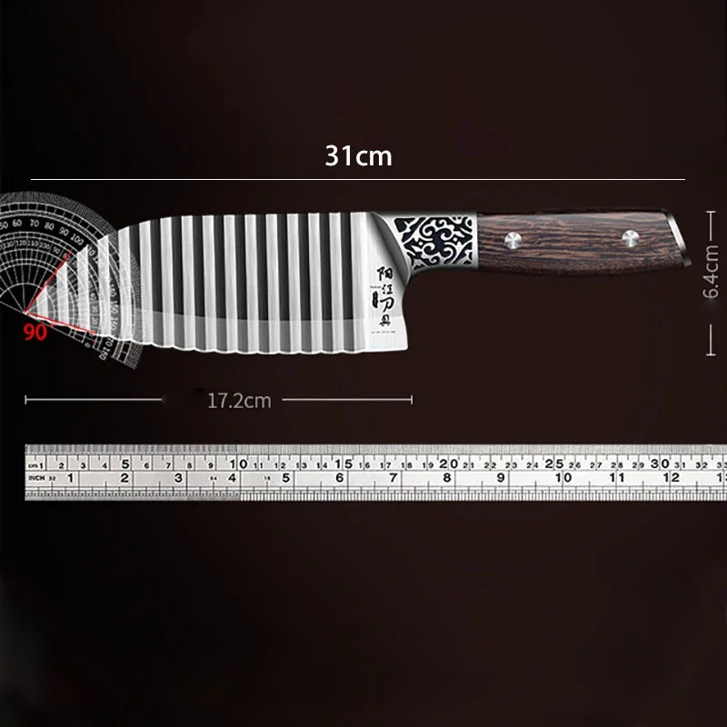 Wooden Handle Ribbed Design Kitchen Knife - Image 4