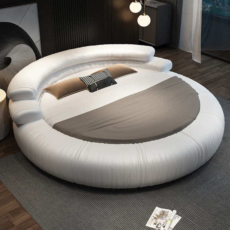 Italian Style Minimalist Circle Leather Dream Master Bed - Image 3