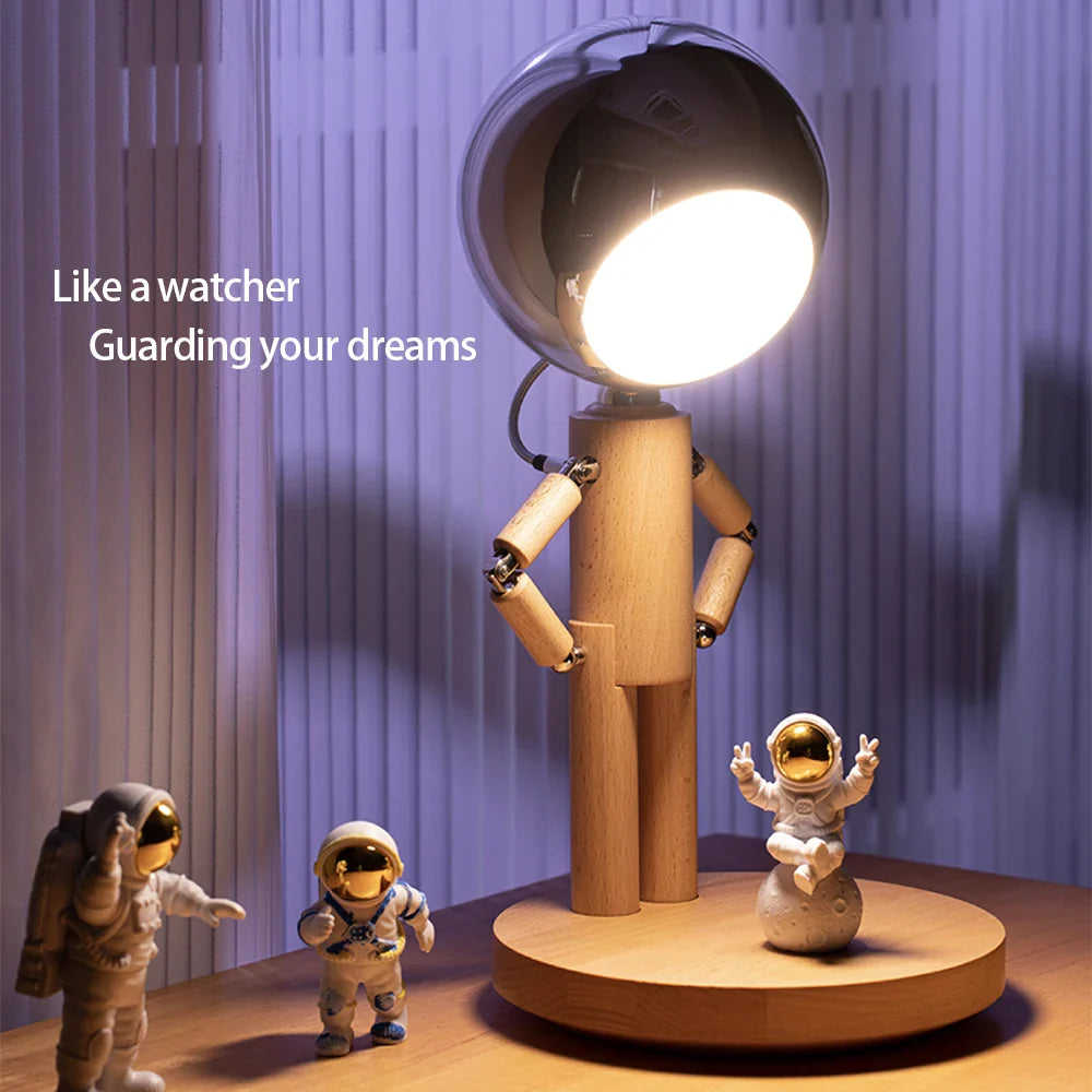 Lunar Robot Astronaut Wooden Table Lamp - Image 1