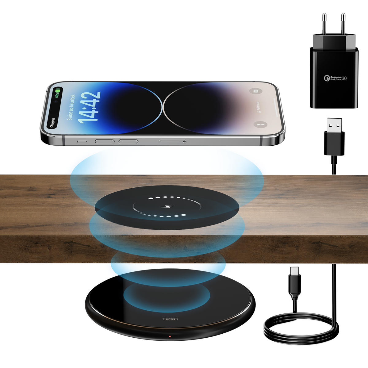 Invisible Under the Desk Wireless Charger