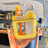 Leak-Proof Double Straw Cartoon Kids Water Bottle - Image 12