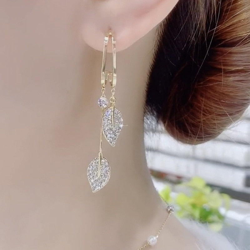 Nature Elegance Crystal Long Tassel Earrings - Image 2