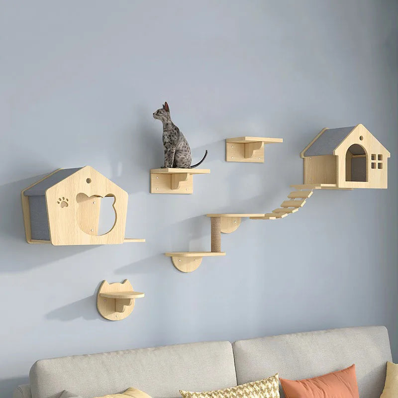 Wooden Cat Wall Climbing Platform Tower