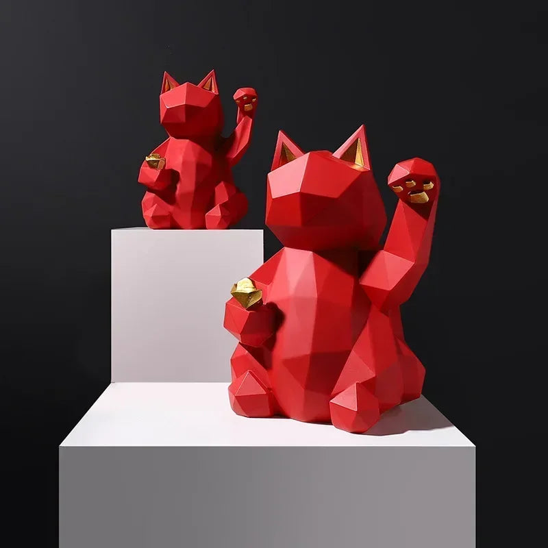 Nordic Minimalism Geometry Lucky Cat Statues - Image 2