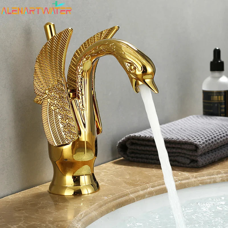 Swan Single Handle Golden Basin Faucet