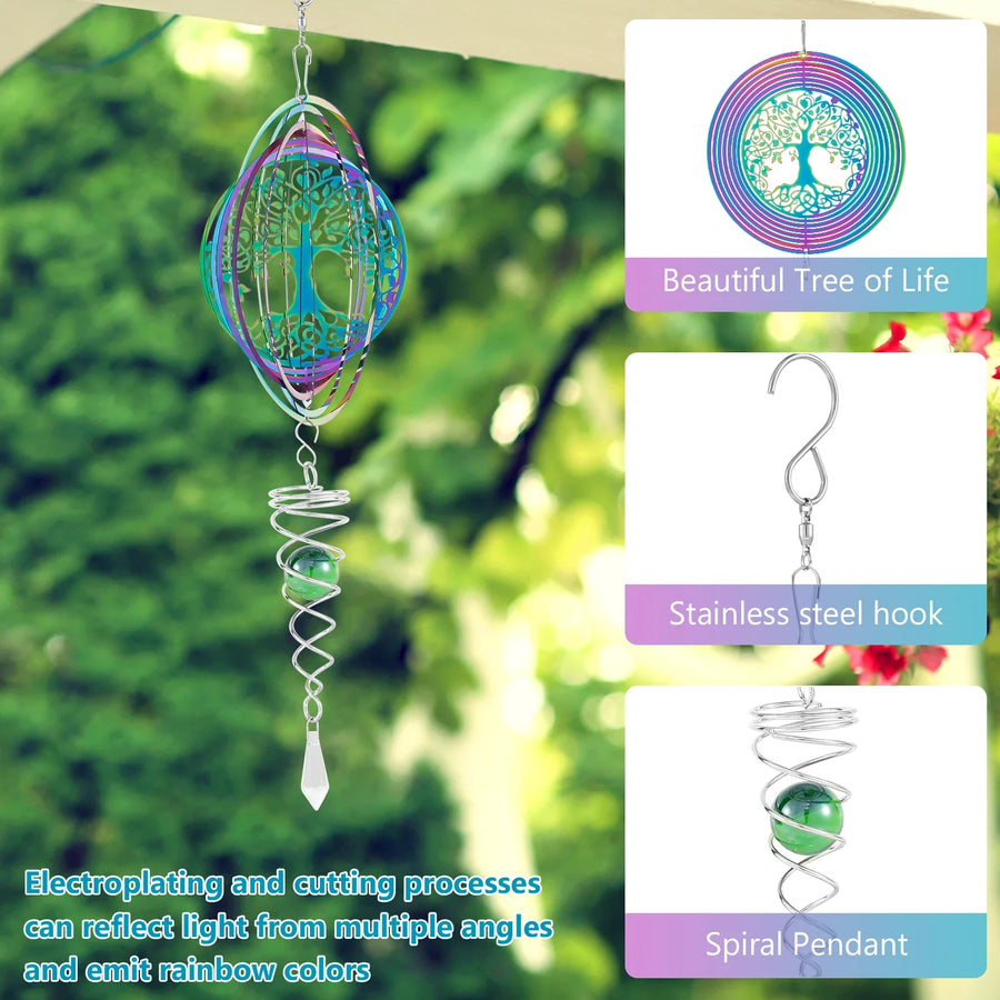 Stainless Steel Spiral Tail Outdoor 3D Wind Spinners - Image 3