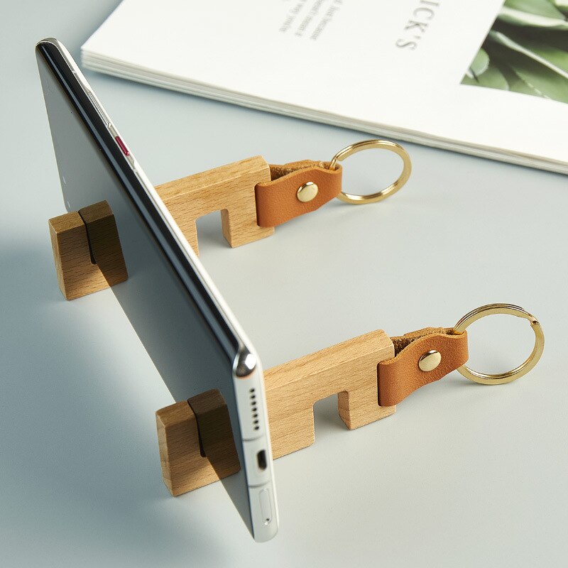 Portable Keychain Wood Phone Stand