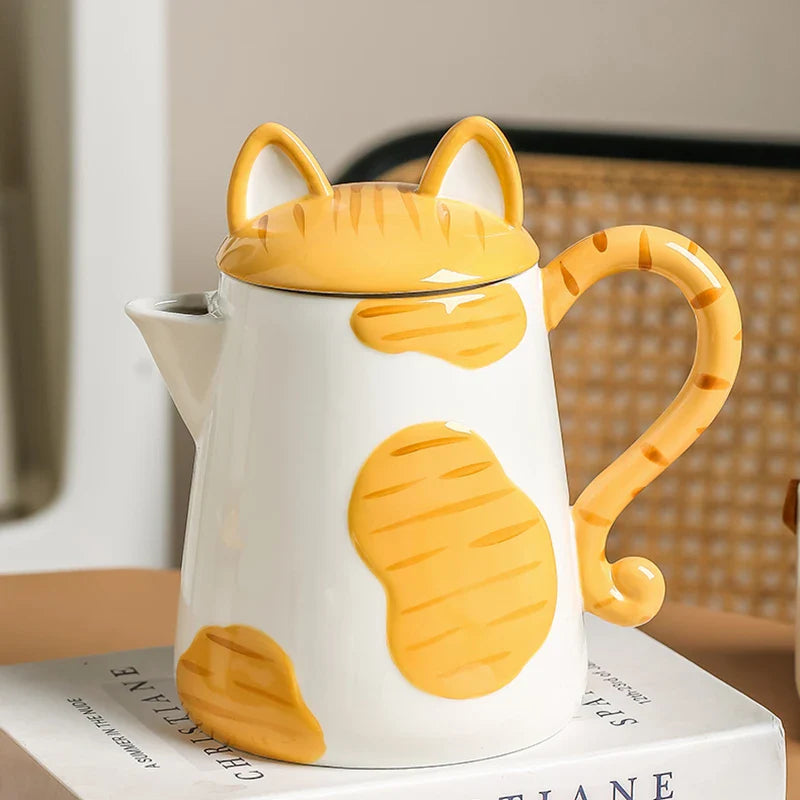 Orange Cat Handcrafted Ceramic Coffee & Tea Set - Image 3