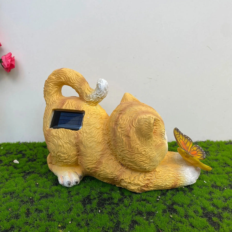 Butterfly Catcher Cat Resin Decorative Lamp - Image 5