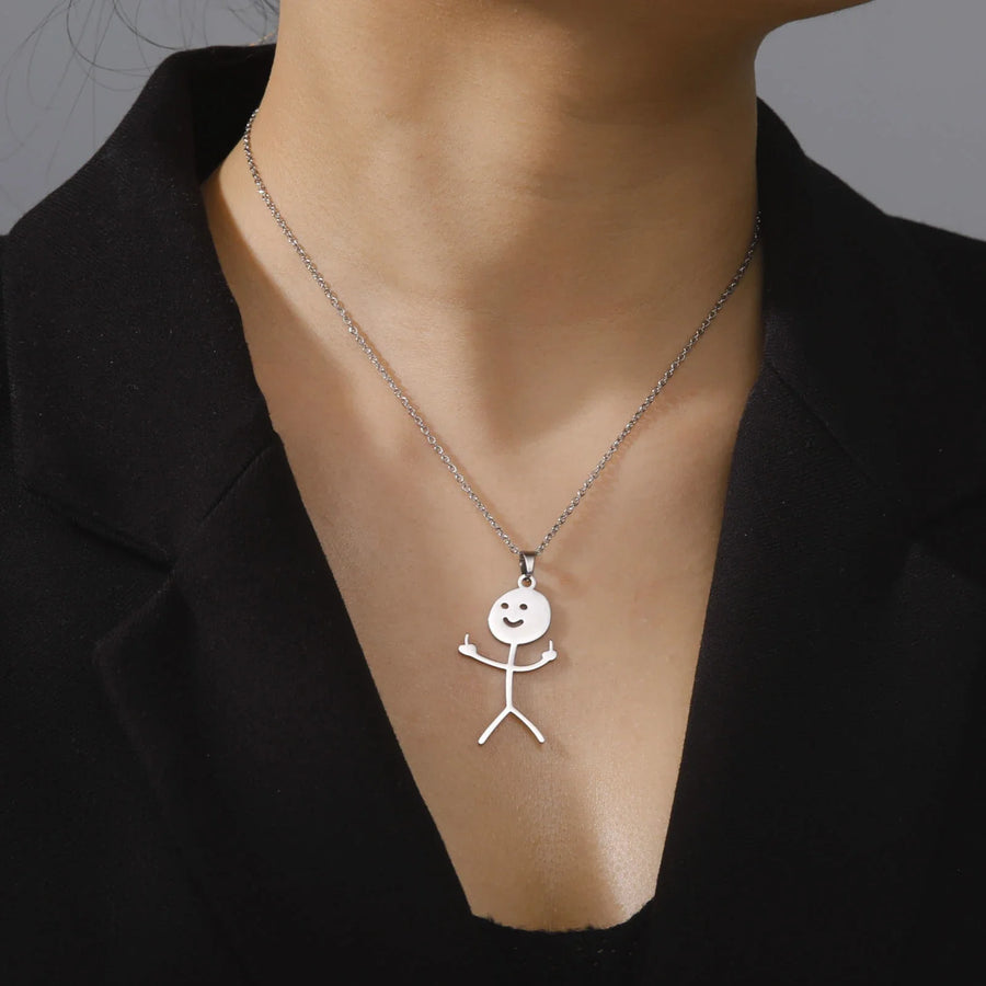 Cute Punk Funny Middle Finger Stickman Necklace - Image 3