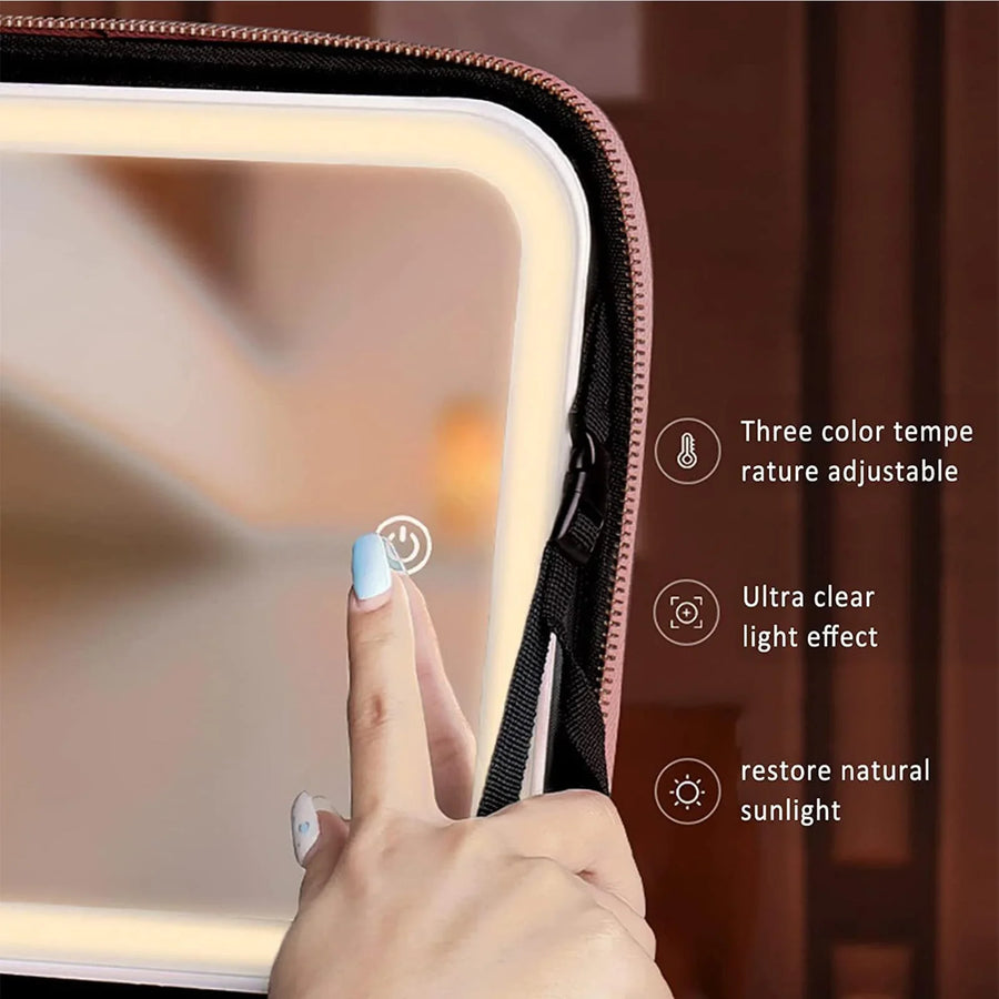 Travel Cosmetic Case LED Mirror Makeup Bag - Image 3