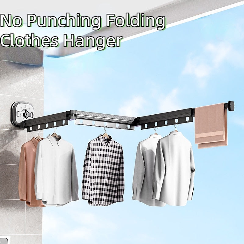 Easy Hang Wall-Mounted No-Punch Retractable Laundry Rack - Image 2