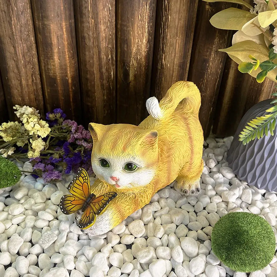 Butterfly Catcher Cat Resin Decorative Lamp - Image 2