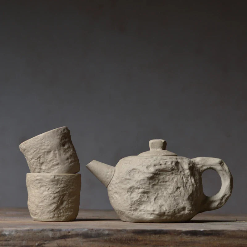 Artisan Rustic Stone Texture Teapot Set - Image 1