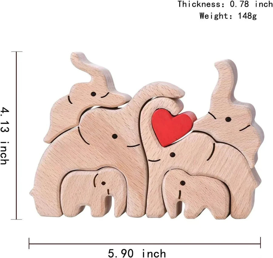 Big & Small Elephant Family Wooden Puzzle Decor