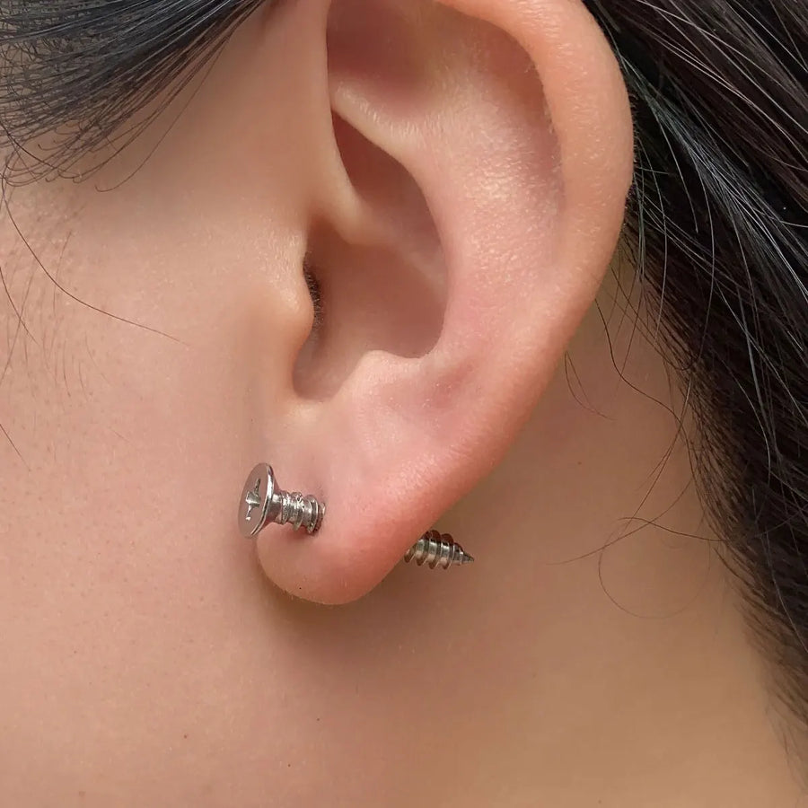 Realistic Screw Industrial Steel Earrings - Image 0