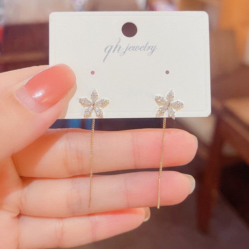 Elegant Flower Long Chain Earrings