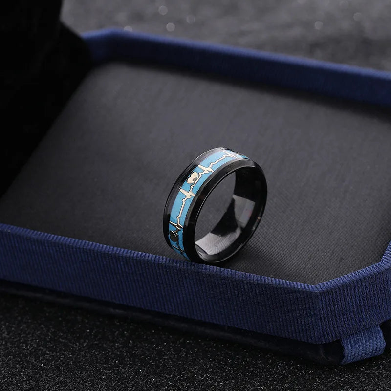 Heart Beat Titanium Steel Couple Rings - Image 10