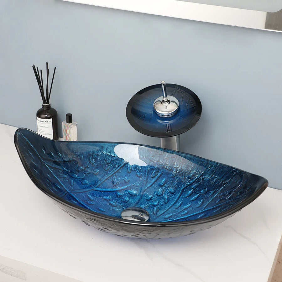 Oval Vessel Tempered Glass Waterfall Faucet Combo Sink - Image 8