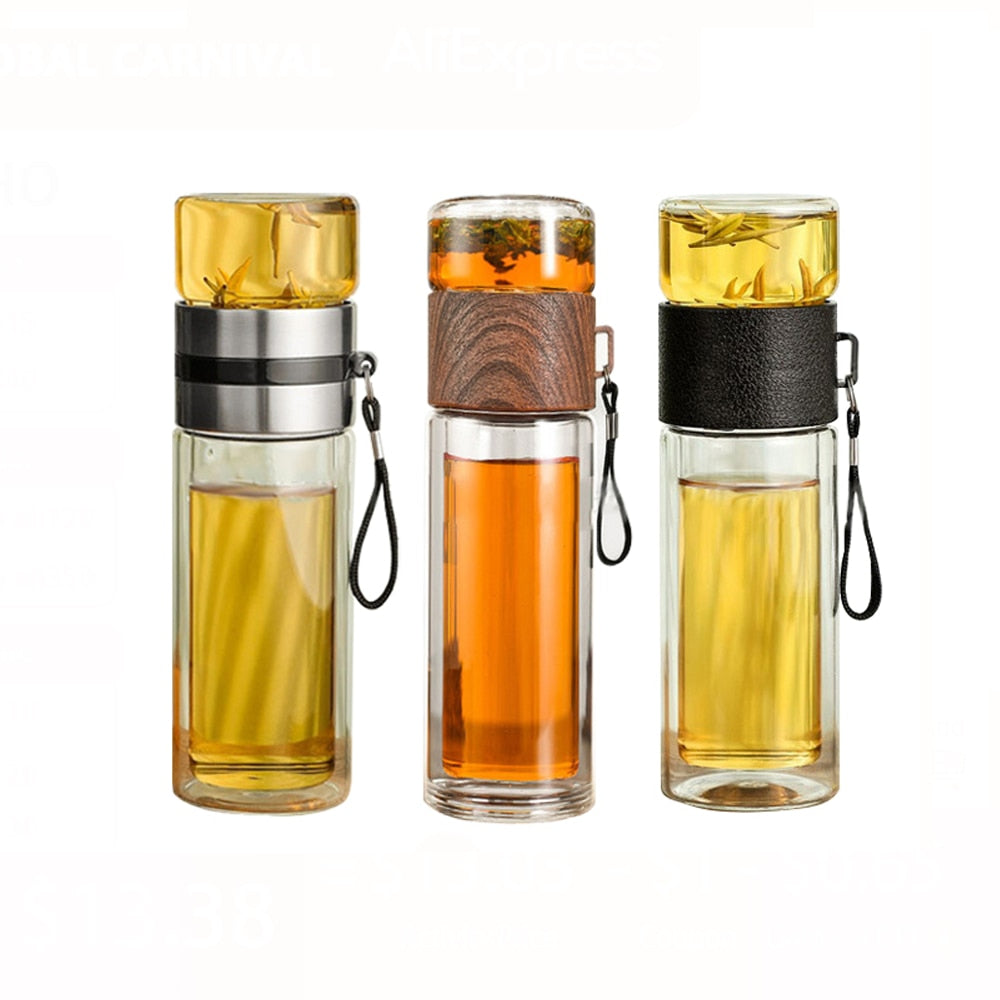 2in1 Double Wall Thermal Smart Tea Glass Bottle