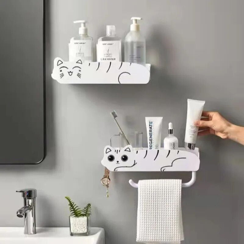 Wall-Mounted Lazy Kitten Bathroom Organizer Shelf - Image 0