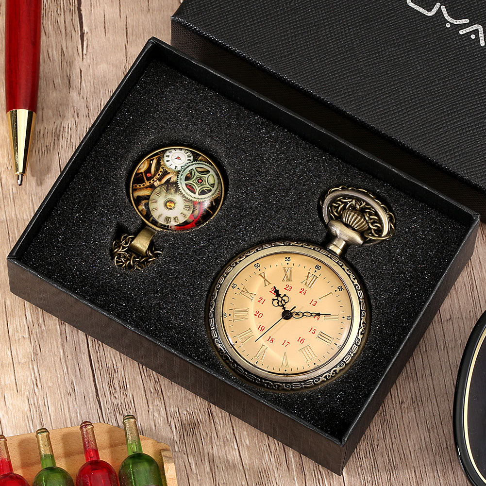 Digital Stainless Steel Pocket Watch Gift Set