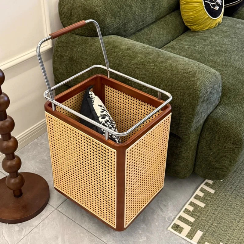 Nordic Rattan Style Rolling Storage Basket - Image 1