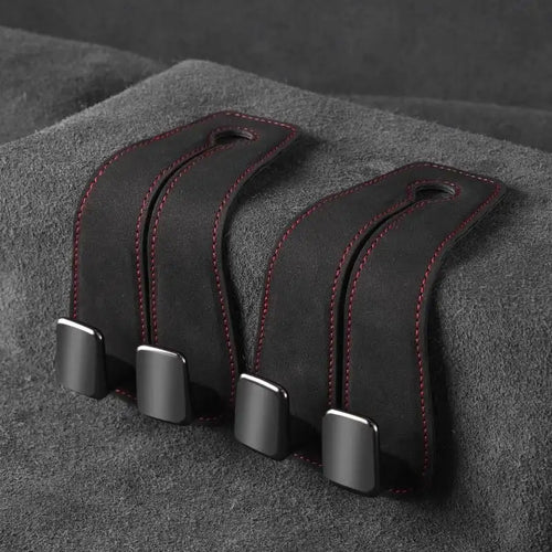 Double Hook Car Back Seat Organizer Leather Hooks - Image 0