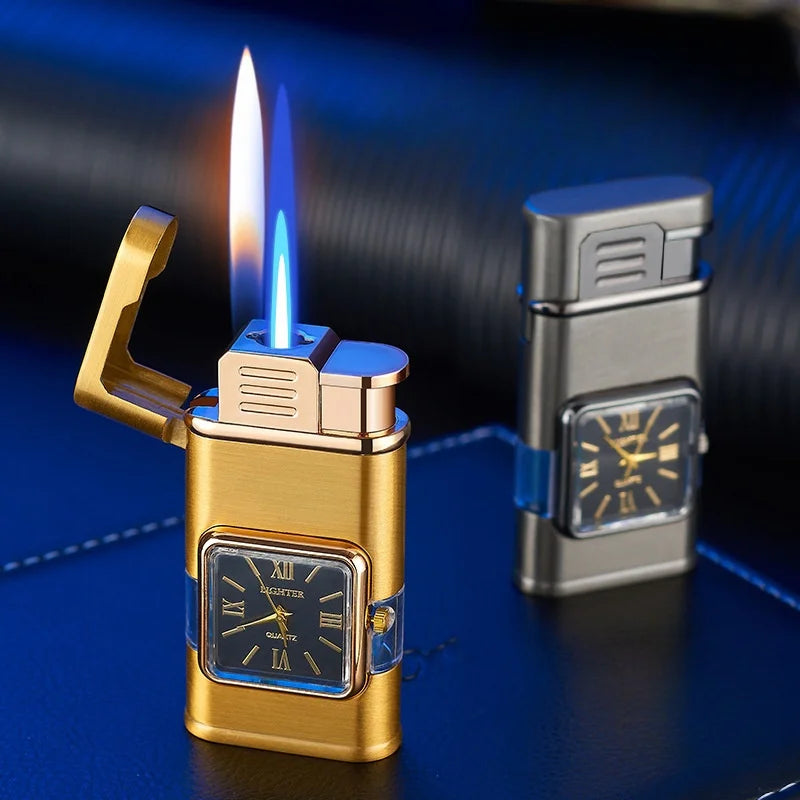 Dual Flame Built-in Watch Butane Gas Lighter - Image 2
