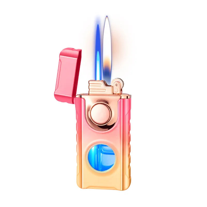 Blue Glow Dual Flame Metal Lighter - Image 3