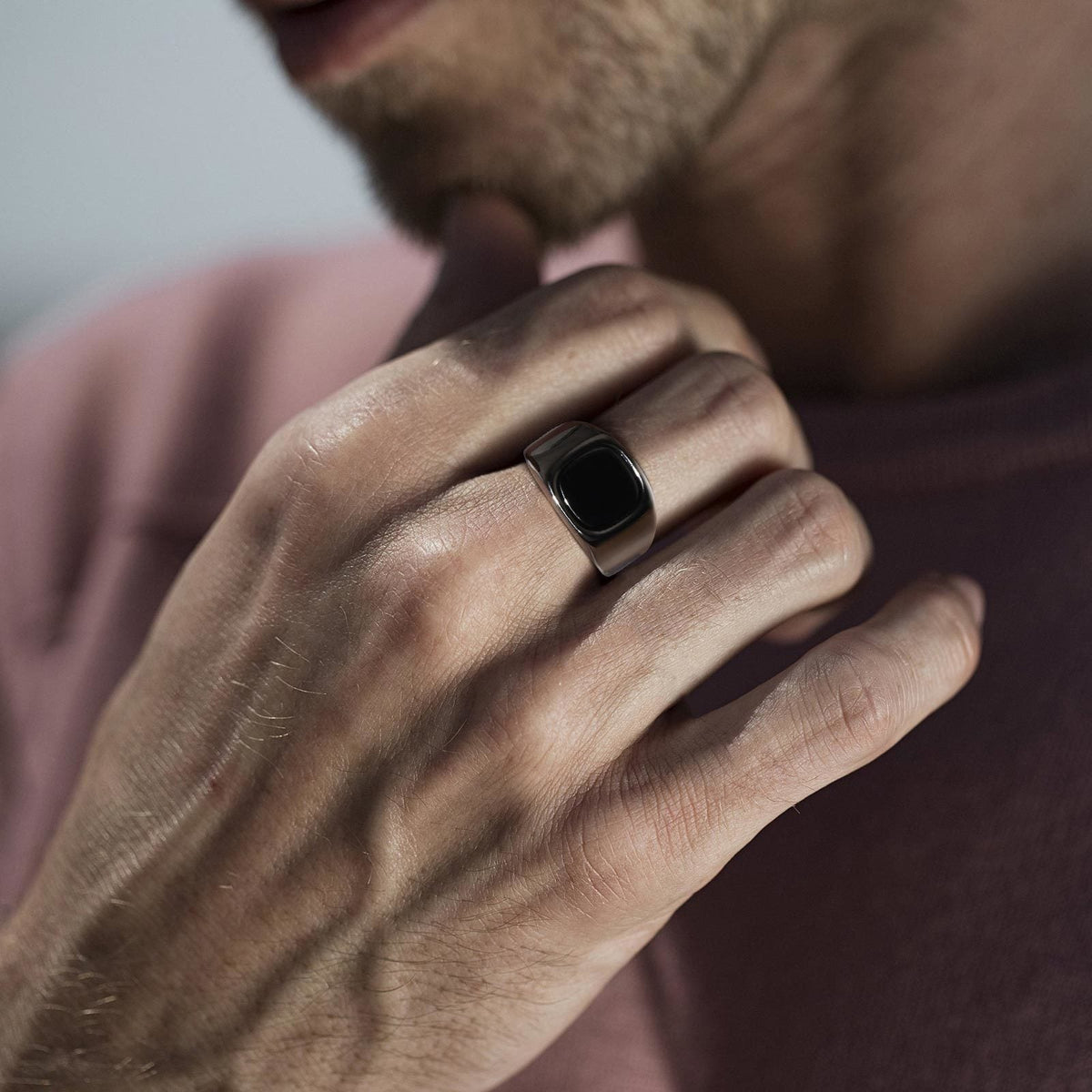 Black Storm Stone Stainless Steel Ring