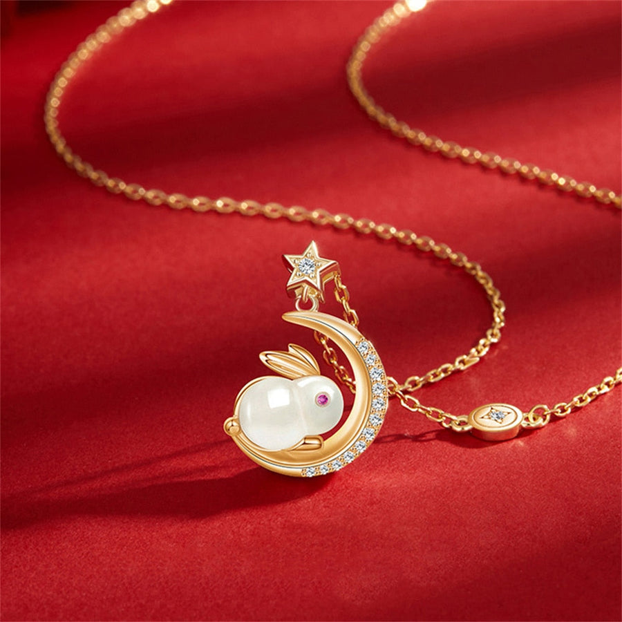 Sparkling Bunny Moon Charm Necklace - Image 0