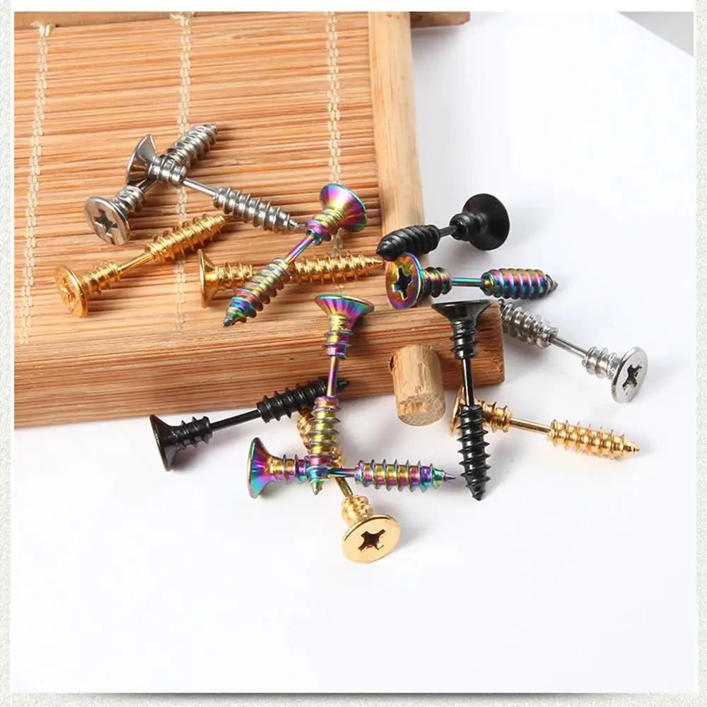 Realistic Screw Industrial Steel Earrings - Image 3
