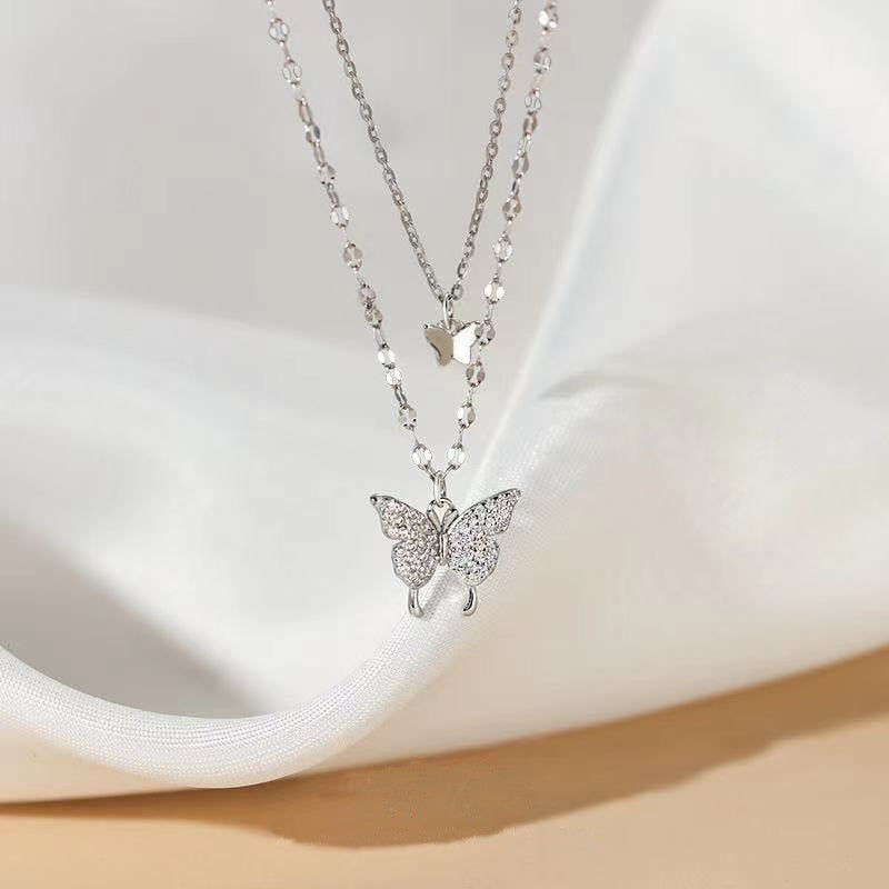 Dreamy Wings Silver Double Layer Necklace - Image 5